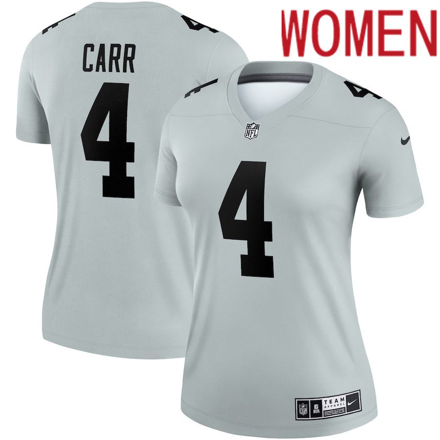 Women Oakland Raiders #4 Derek Carr Nike Grey Inverted Legend NFL Jersey